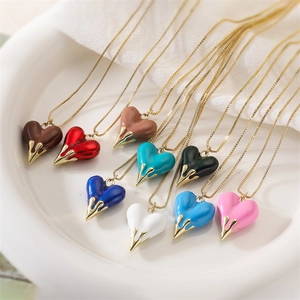 Heart Pendant Necklace Copper Enamel Melting Drip Design Box Chain Elegant Jewelry Gift For Women