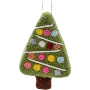 Handmade wool felt Christmas tree ornament with colorful balls for festive holiday decor