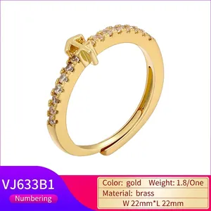 Minimalist 18K gold plated brass zodiac open ring with clear zircon accents