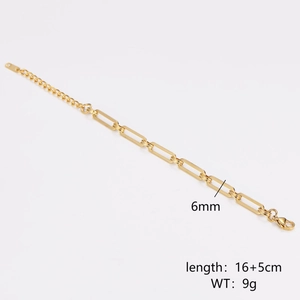 6mm gold stainless steel paperclip link chain bracelet with 16+5cm adjustable length
