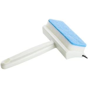 Manual wall tile cleaner with dual-sided sponge brush and rubber squeegee blade