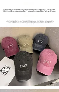 Lot de cinq casquettes de baseball en coton lavé avec broderie nœud en divers coloris