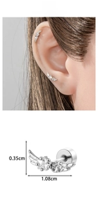 Detailed macro view of star and wing cartilage earring with measurements 0.35cm by 1.08cm