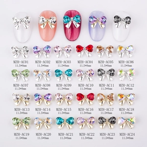 Bowtie nail charms set with 24 colors of crystal rhinestones in alloy base 11.5x8mm