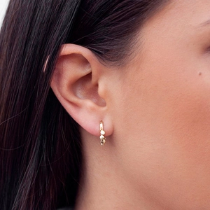 S925 silver needle gold hoop earrings with beaded tassel worn on earlobe