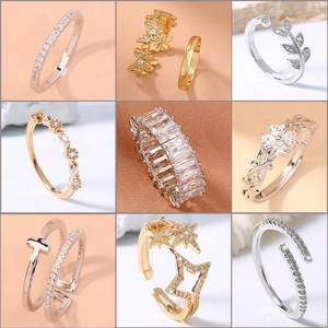 Women Copper Zircon Rings Fashion Butterfly Star Cross Micro Inlaid Zirconia Geometric Simple Finger Jewelry Elegant