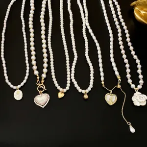 Artificial Pearl Necklace Alloy Heart Flower Camellia Pendant French Vintage Elegant Clavicle Chain For Women Versatile Jewelry