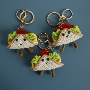 Handmade Crochet Taco Keychain Food Shaped Yarn Knitted Bag Pendant Cute Cartoon Gift Decor Accessory