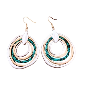 Exaggerated irregular multi-layered round pendant earrings with vintage metallic texture