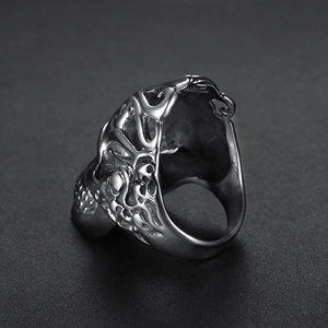 Vintage vine skull ring in stainless steel with punk gothic hollow carved texture
