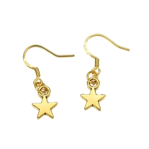 S925 sterling silver star-shaped gold earrings with polished finish on white background