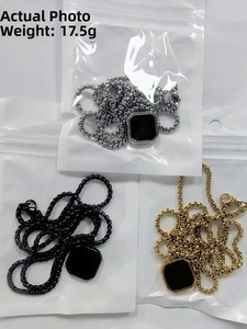 Three men's stainless steel square black pendants in silver, gold and black finishes