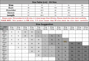 Size chart table for men's knit turtleneck sweater showing EUR S-XXL measurements