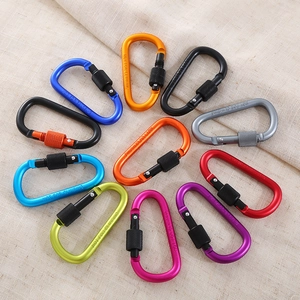 Set of 10 colorful aluminum D-ring locking carabiners with Not For Climbing warning