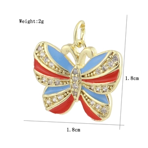 Detail of 18K gold-plated butterfly charm with colorful enamel and zircon, 1.8x1.8cm size