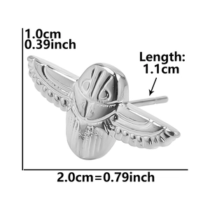 Detailed dimensions of silver scarab stud earring with height and width measurements