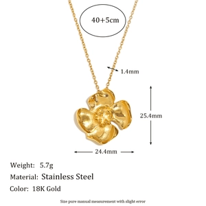 Vintage 18K gold plated 316L stainless steel flower pendant necklace for women