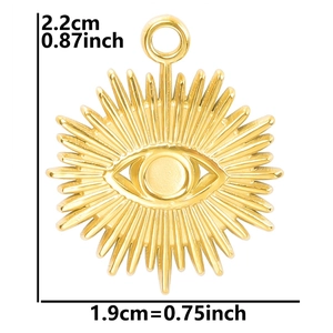 Detailed size measurement of 18k gold plated evil eye sun pendant with 2.2cm height