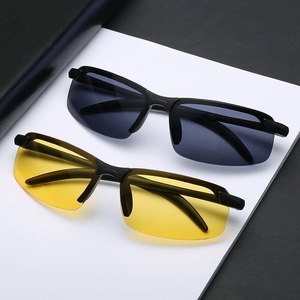 Men Polarized Sunglasses Night Vision Driving Eyewear UV Protection Retro Half Frame Plastic Sport Glasses
