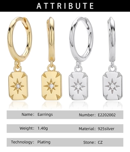 Macro shot of S925 silver star pendant earrings with shimmering CZ zircon accents