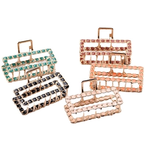Five large rectangular alloy hair claws with colorful enamel finish in five assorted colors