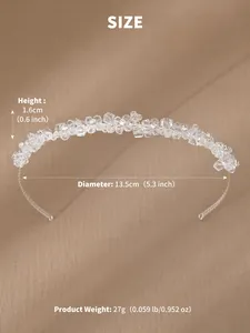 Detailed dimensions of the crystal pearl headband with height and diameter specs