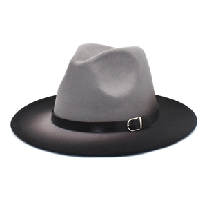 Fedora Hat Ombre Gradient Wide Flat Brim Vintage Felt Jazz Cap With Belt Buckle For Women Men
