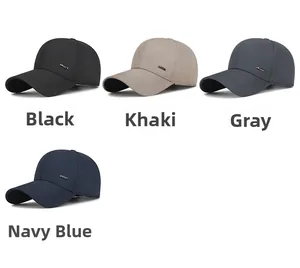 Detail showing high-quality woven texture and metal logo of casual men's baseball caps