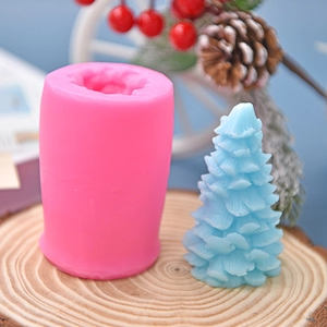 Christmas tree silicone mold set with pink mold and blue DIY textured cake candle crafts