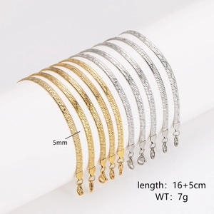 Sleek 5mm flat snake bone chain bracelet in gold and silver stainless steel finish