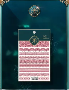 Détails des autocollants ongles 5D dentelle gothique TS-534 aux motifs floraux rouges