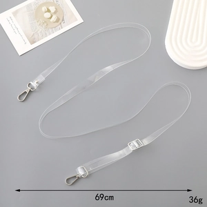Transparent TPU shoulder strap for bags with silver metal hooks and 69cm length