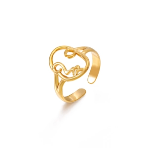 Exaggerated hollow portrait stainless steel open ring with 18K gold plating
