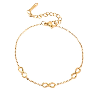Bracelet symbole infini doré minimaliste en acier inoxydable sur fond blanc