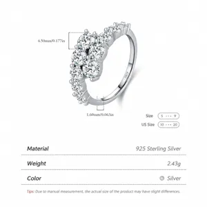 Anillo de plata 925 con doble fila de circonitas y especificaciones de dimensiones