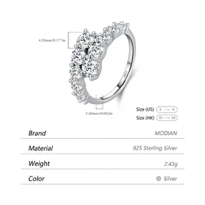Double row zircon 925 sterling silver ring with dimensions and technical specifications