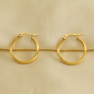 Runde Creolen 18K Vergoldeter Edelstahl Minimalistisch Poliert Modeschmuck Für Damen