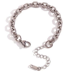 Minimalist silver stainless steel thick chain anklet with lobster clasp and extension