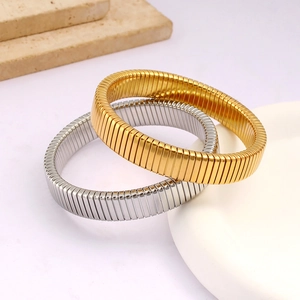 Elegant 18K gold and silver plated stretch bracelets with high-polish mirror finish