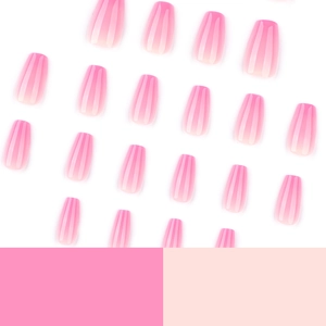 Glossy pink gradient coffin press-on nails set with 24 pieces of ombré false nails