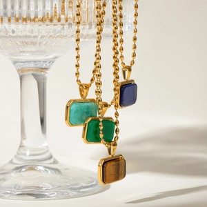 18k gold plated stainless steel necklaces with rectangular tiger eye and gemstones