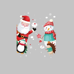 Abnehmbare Weihnachts-Wandtattoos mit Cartoon Weihnachtsmann, Schneemann und Pinguin Motiven
