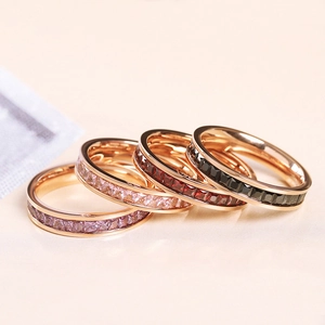Elegance rose gold rings set with multi-color cubic zirconia channel setting bands