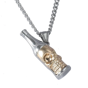 Alloy Skeleton Beer Bottle Pendant Necklace Creative Bottle Opener Punk Hip Hop Men Jewelry
