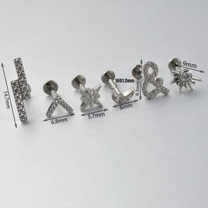 Set piercing labbro in titanio G23 con zirconi a forma di stella e luna, 1.2mm