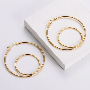 Double Circle Hoop Earrings 316L Stainless Steel 18K Gold Plated Nested Geometric Polished Elegant For Women Simple