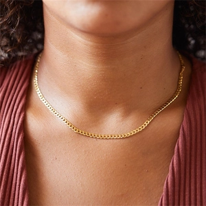 Minimalistische 18K Vergoldete Edelstahl Panzerkette Halskette Für Damen Elegante Flache Gliederkette Choker Schmuck Geschenk