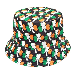 Cappello da pescatore San Patrizio con tricolore irlandese e stampa di quadrifogli