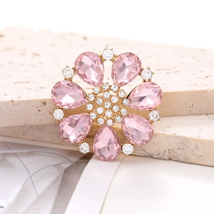 Zinc alloy flower shoe charm with pink teardrop gemstones and white rhinestones decoration