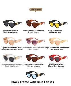 Detailed collection of wide-frame cat-eye sunglasses in various colors and tinted lenses
